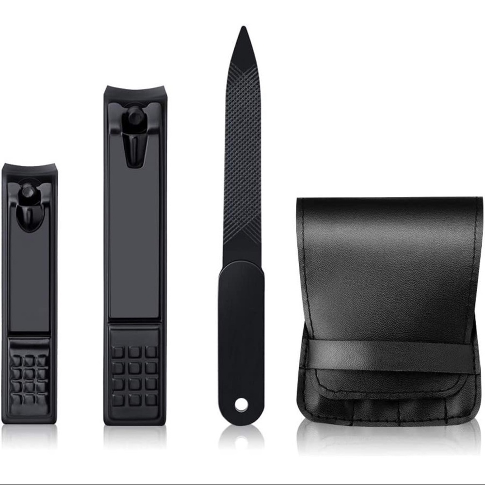 New-3pcs Nail Clippers Set With Nail File & Faux Leather Carry Case Black